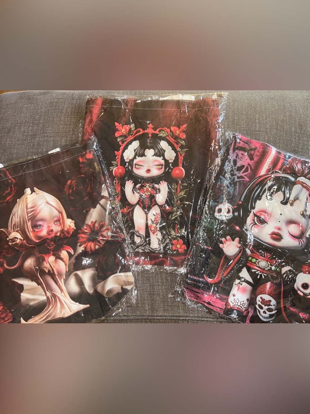 3 Skull pandas totes with zipper